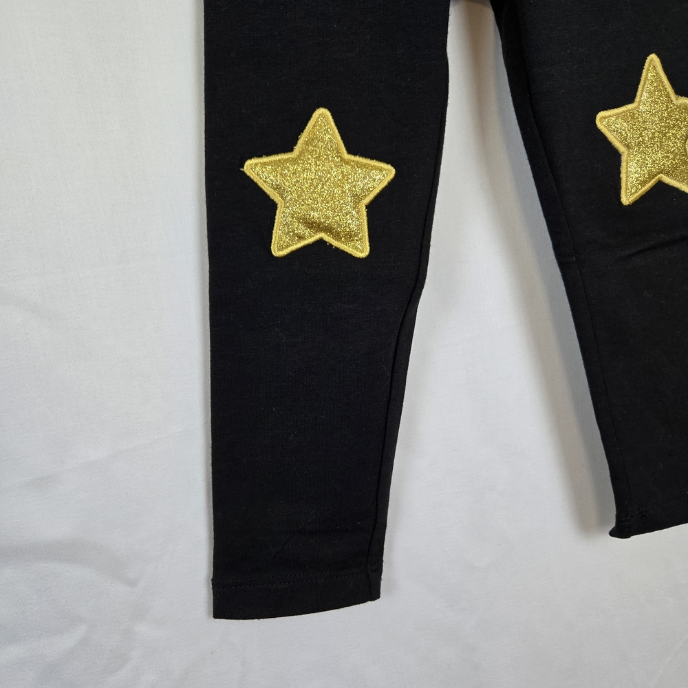 Holiday Time Girls Black Gold Star Christmas Holiday Stretch Leggings 3T NEW - Picture 3 of 5